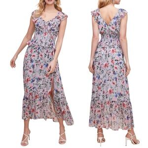 ASTR‎ The Label 100% Silk Double V Flutter Floral Midi Dress. Size Large